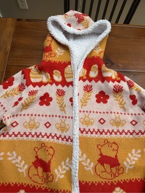 Disney Winnie the Pooh Fair Isle Sherpa Hooded Open Cardigan Hot Topic Women L